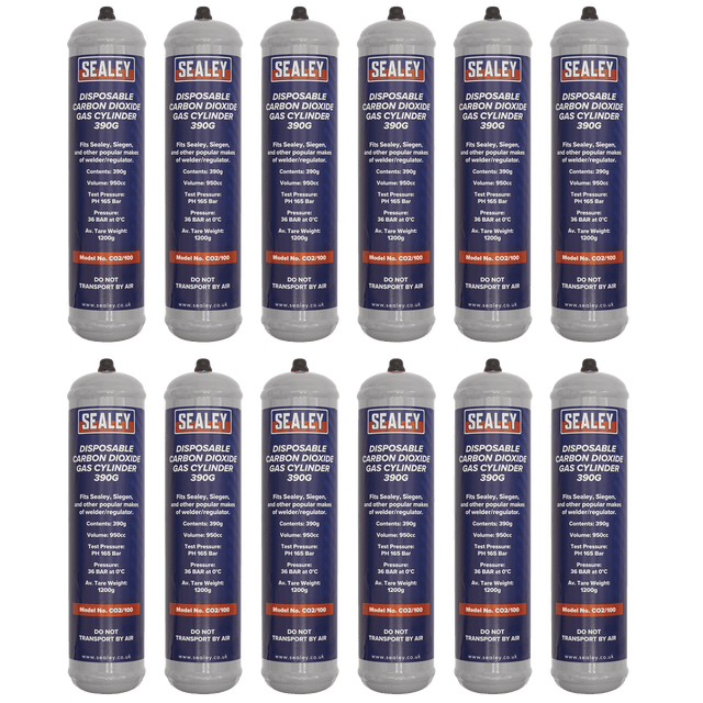 Sealey CO2/100/12 Disposable Carbon Dioxide Gas Cylinder 390g - Box of 12 - CO2/100/12 - Sealey Tools UK - Trade Counter Direct