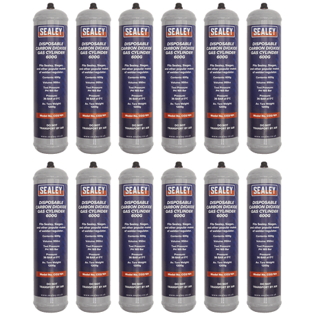 Sealey CO2/101/12 Disposable Carbon Dioxide Gas Cylinder 600g - Box of 12 - CO2/101/12 - Sealey Tools UK - Trade Counter Direct