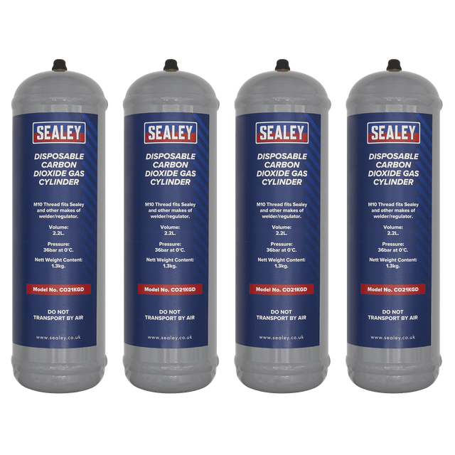 Sealey CO21KGD4 Disposable Carbon Dioxide Gas Cylinder 1.3kg - Pack of 4 - CO21KGD4 - Sealey Tools UK - Trade Counter Direct