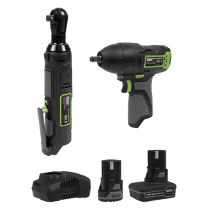 Sealey CP108VCOMBO6 2 x 10.8V SV10.8 Series Impact Wrench & Ratchet Wrench Kit - CP108VCOMBO6 - Sealey Tools UK - Trade Counter Direct