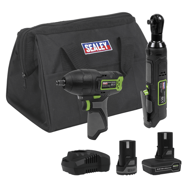 Sealey CP108VCOMBO6 2 x 10.8V SV10.8 Series Impact Wrench & Ratchet Wrench Kit - CP108VCOMBO6 - Sealey Tools UK - Trade Counter Direct