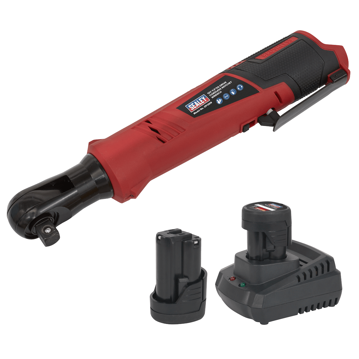 Sealey CP1209KIT Cordless Ratchet Wrench Kit 1/2"Sq Drive 12V Lithium - ion - 2 Batteries - CP1209KIT - Sealey Tools UK - Trade Counter Direct