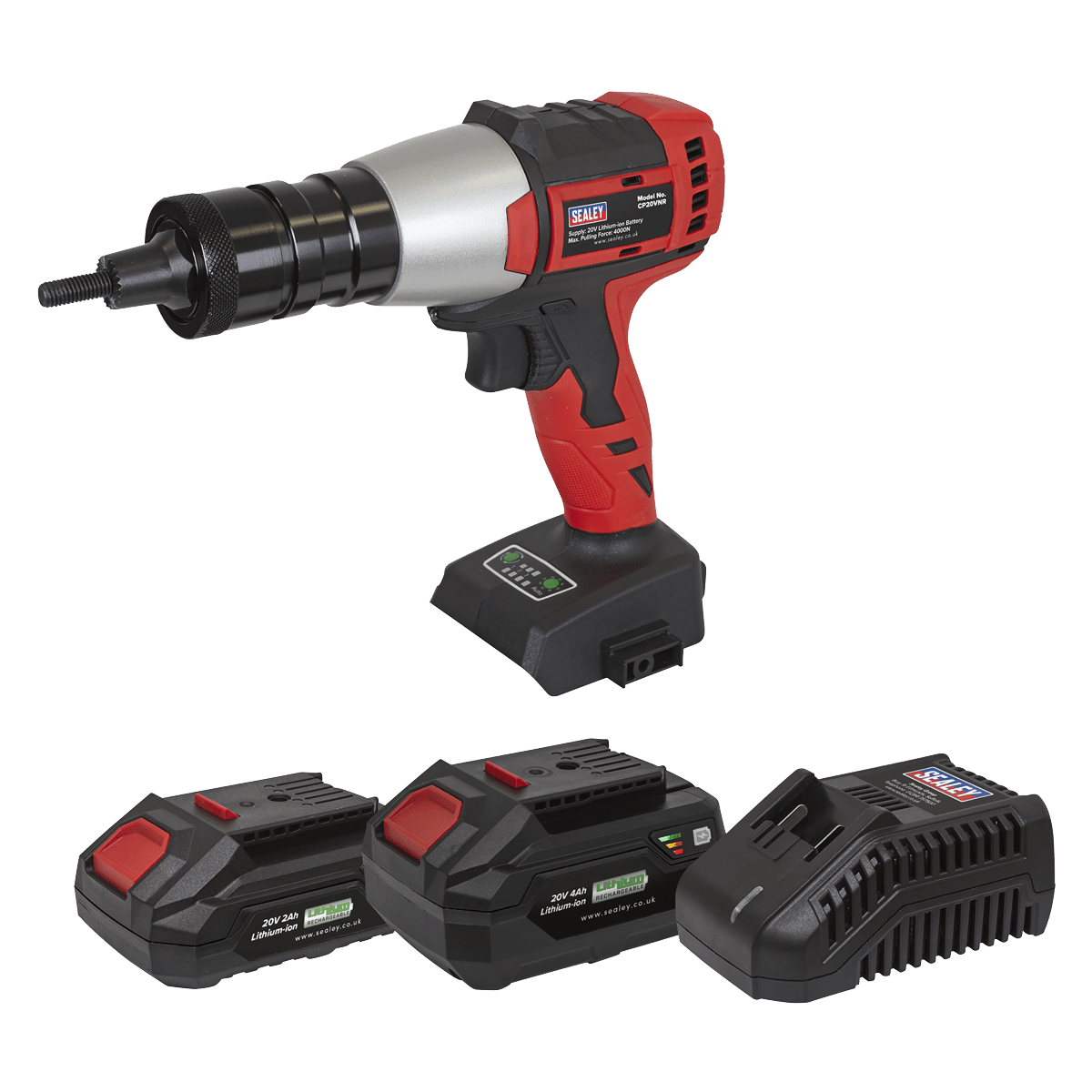Sealey CP20VNRKIT 20V SV20 Series Brushless Cordless Nut Riveter Kit - 2 Batteries - CP20VNRKIT - Sealey Tools UK - Trade Counter Direct