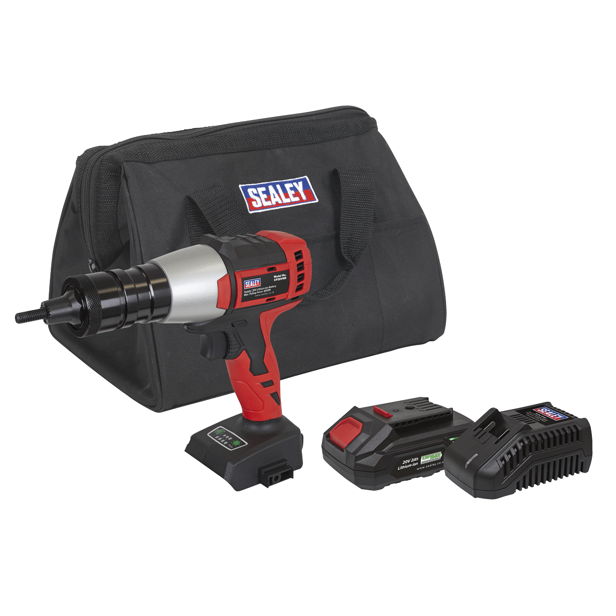 Sealey CP20VNRKIT1 20V 2Ah SV20 Series Brushless Cordless Nut Riveter Kit - CP20VNRKIT1 - Sealey Tools UK - Trade Counter Direct