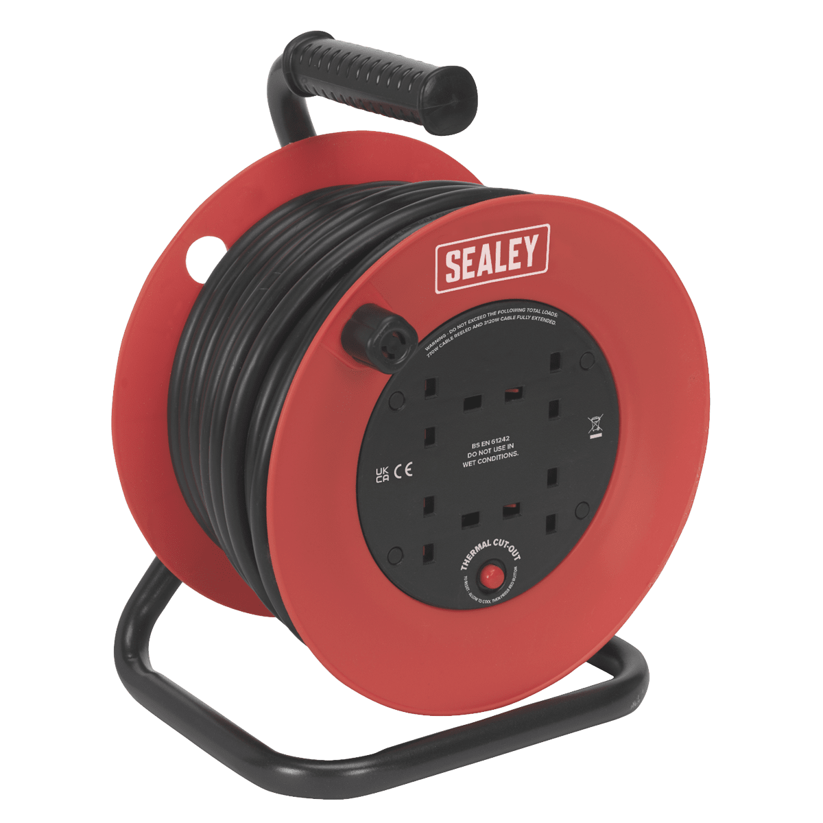 Sealey CR22525 Cable Reel 25m 4 x 230V 2.5mm² Heavy - Duty Thermal Trip - CR22525 - Sealey Tools UK - Trade Counter Direct