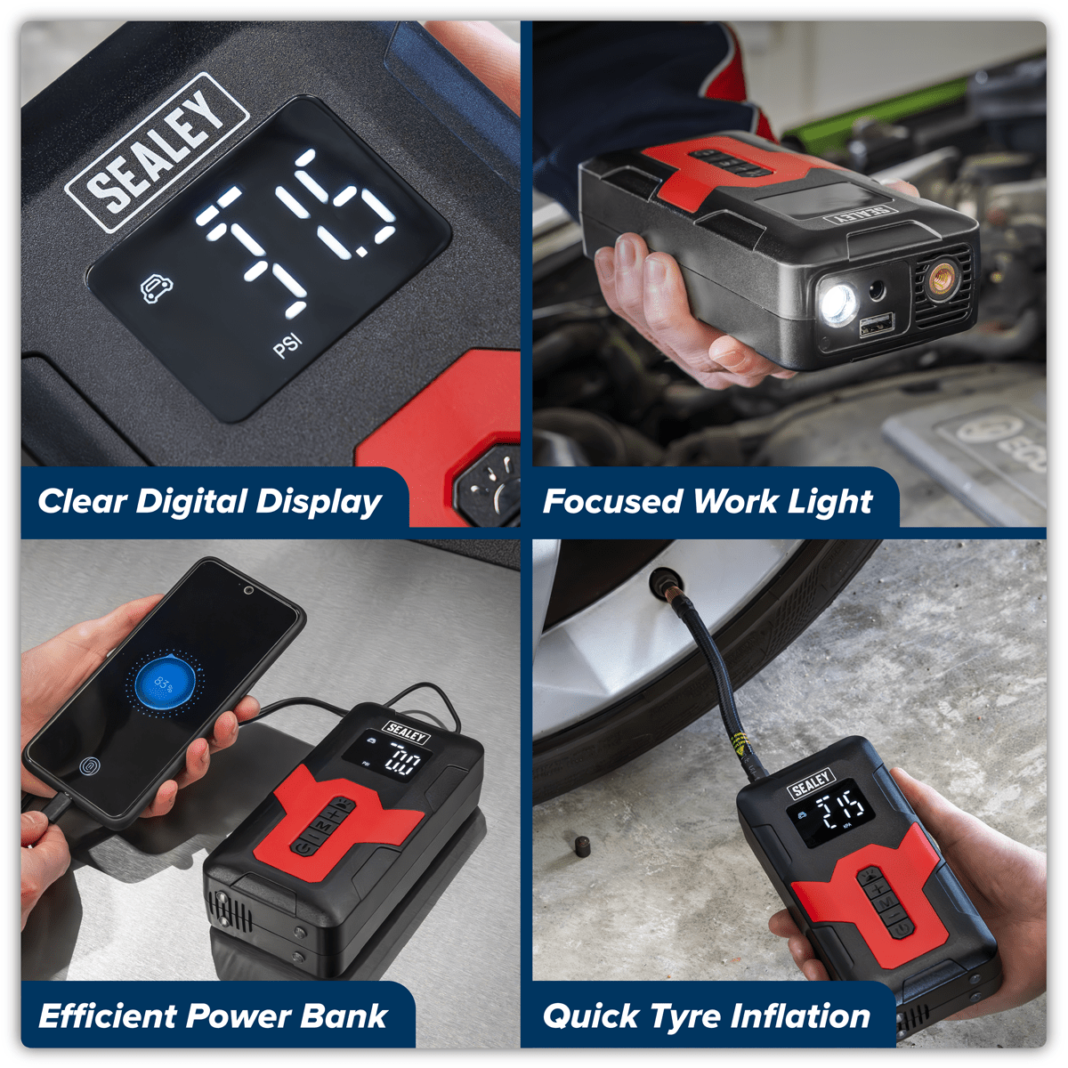 Sealey CTI140 Rechargeable Tyre Inflator & Power Bank with Worklight 12V - CTI140 - Sealey Tools UK - Trade Counter Direct