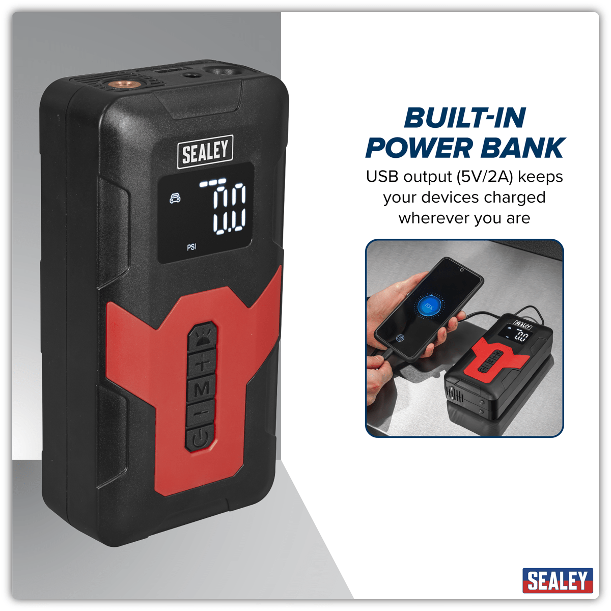 Sealey CTI140 Rechargeable Tyre Inflator & Power Bank with Worklight 12V - CTI140 - Sealey Tools UK - Trade Counter Direct