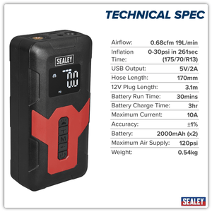 Sealey CTI140 Rechargeable Tyre Inflator & Power Bank with Worklight 12V - CTI140 - Sealey Tools UK - Trade Counter Direct
