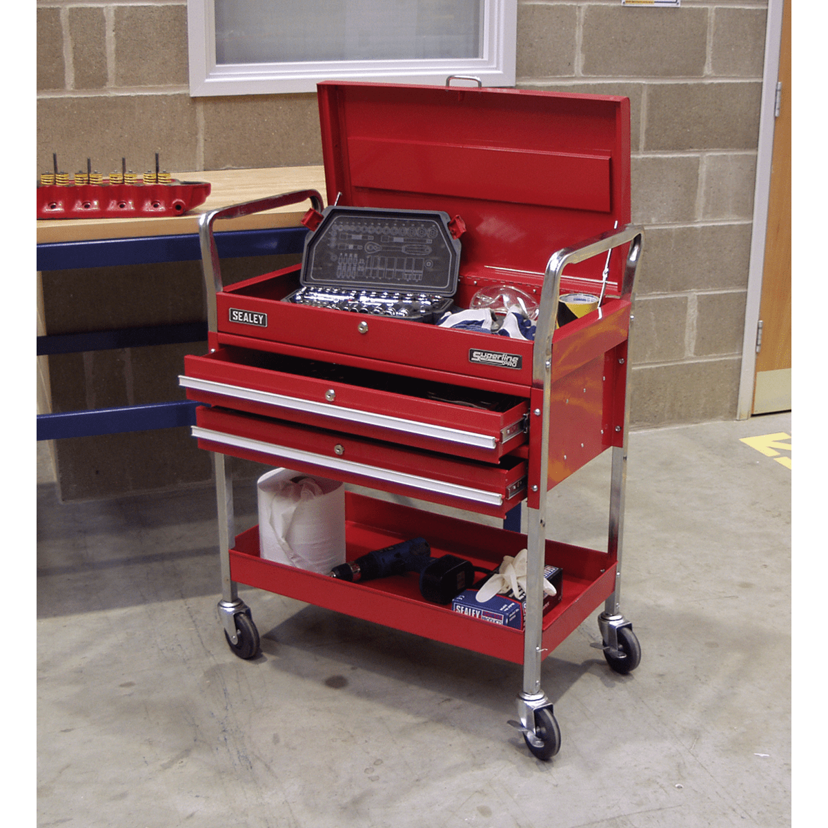 Sealey CX1042D Superline PRO® Heavy-Duty Trolley with Lockable Top & 2 Drawers 2-Level - CX1042D - Sealey Tools UK - Trade Counter Direct