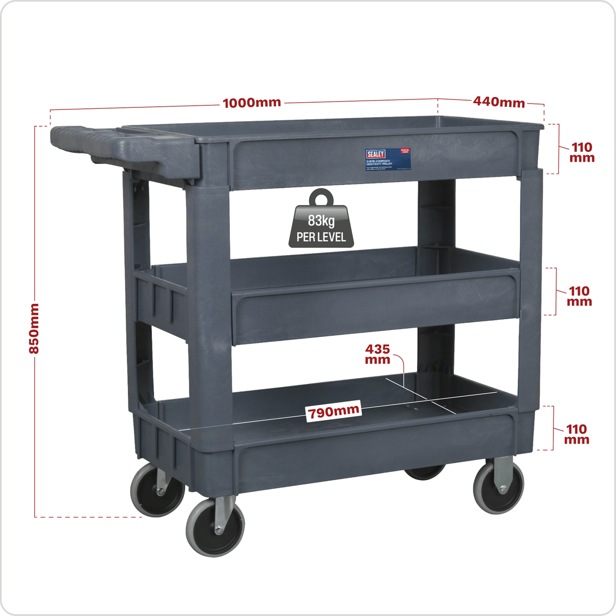 Sealey CX203 Composite Heavy-Duty Trolley 3-Level - CX203 - Sealey Tools UK - Trade Counter Direct