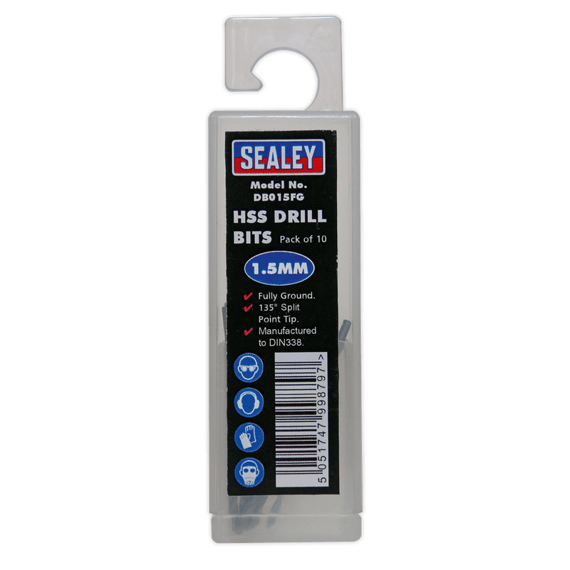 Sealey DB015FG HSS Fully Ground Drill Bit 1.5mm - Pack of 10 - DB015FG - Sealey Tools UK - Trade Counter Direct