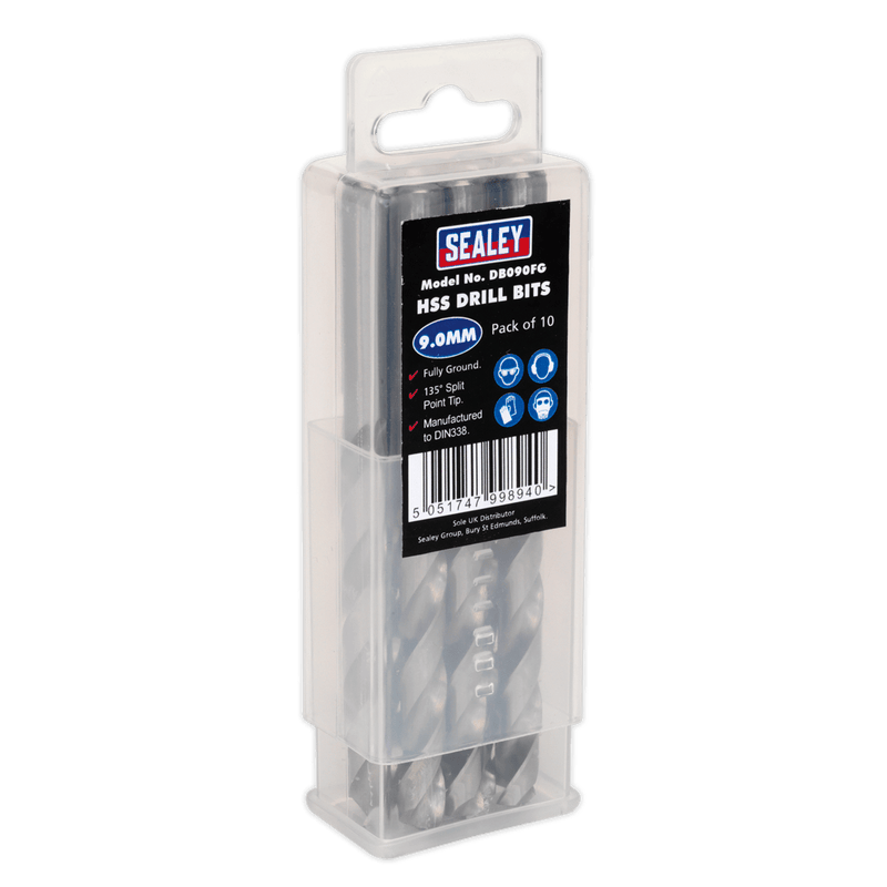 Sealey DB090FG HSS Fully Ground Drill Bit 9mm - Pack of 10 - DB090FG - Sealey Tools UK - Trade Counter Direct