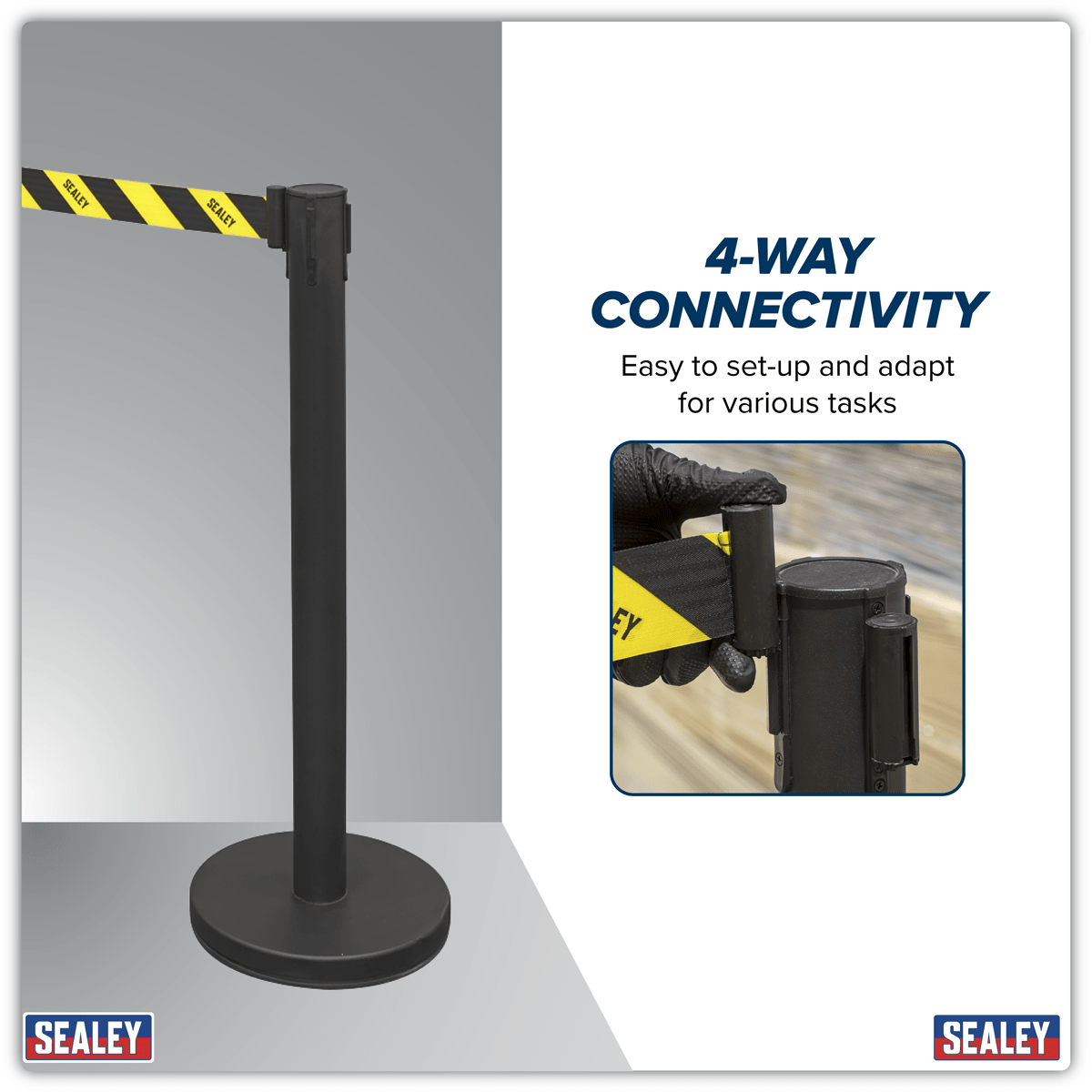 Sealey EV23 Retractable Safety Belt Barrier Post - Set of 2 - EV23 - Sealey Tools UK - Trade Counter Direct