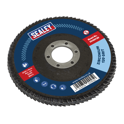 Sealey FD100120 100mm Zirconium Flap Disc 120Grit 16mm Bore - FD100120 - Sealey Tools UK - Trade Counter Direct