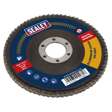 Sealey FD100120E Flap Disc Aluminium Oxide Ø100mm Ø16mm Bore 120Grit - FD100120E - Sealey Tools UK - Trade Counter Direct