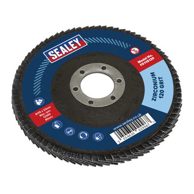 Sealey FD115120 115mm Zirconium Flap Disc 120Grit 22mm Bore - FD115120 - Sealey Tools UK - Trade Counter Direct