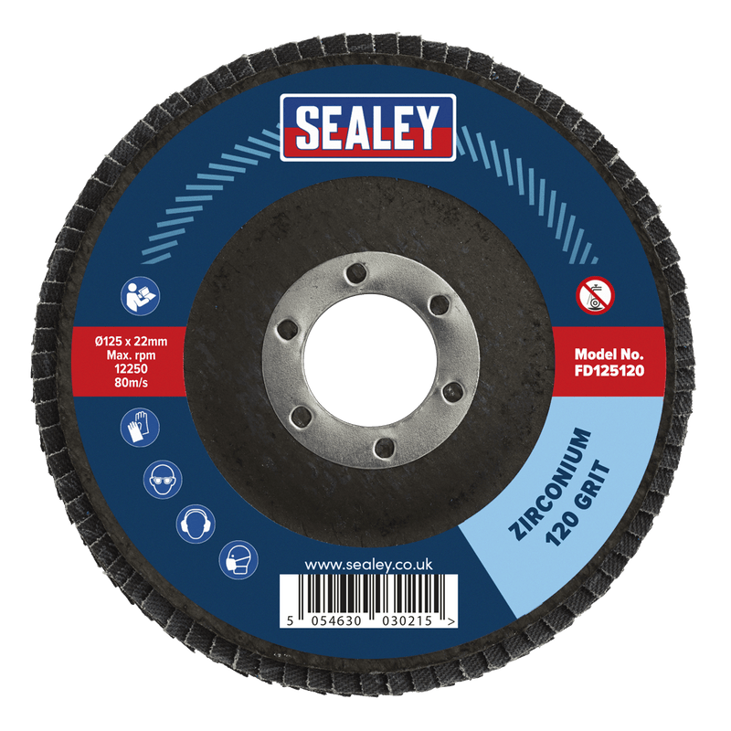 Sealey FD125120 125mm Zirconium Flap Disc 120Grit 22mm Bore - FD125120 - Sealey Tools UK - Trade Counter Direct
