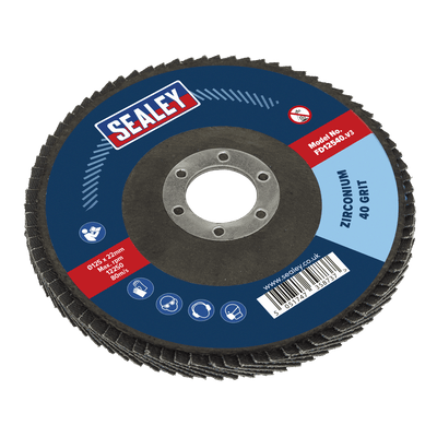 Sealey FD12540 125mm Zirconium Flap Disc 40Grit 22mm Bore - FD12540 - Sealey Tools UK - Trade Counter Direct