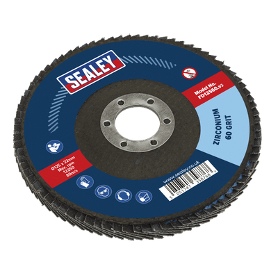 Sealey FD12560 125mm Zirconium Flap Disc 60Grit 22mm Bore - FD12560 - Sealey Tools UK - Trade Counter Direct