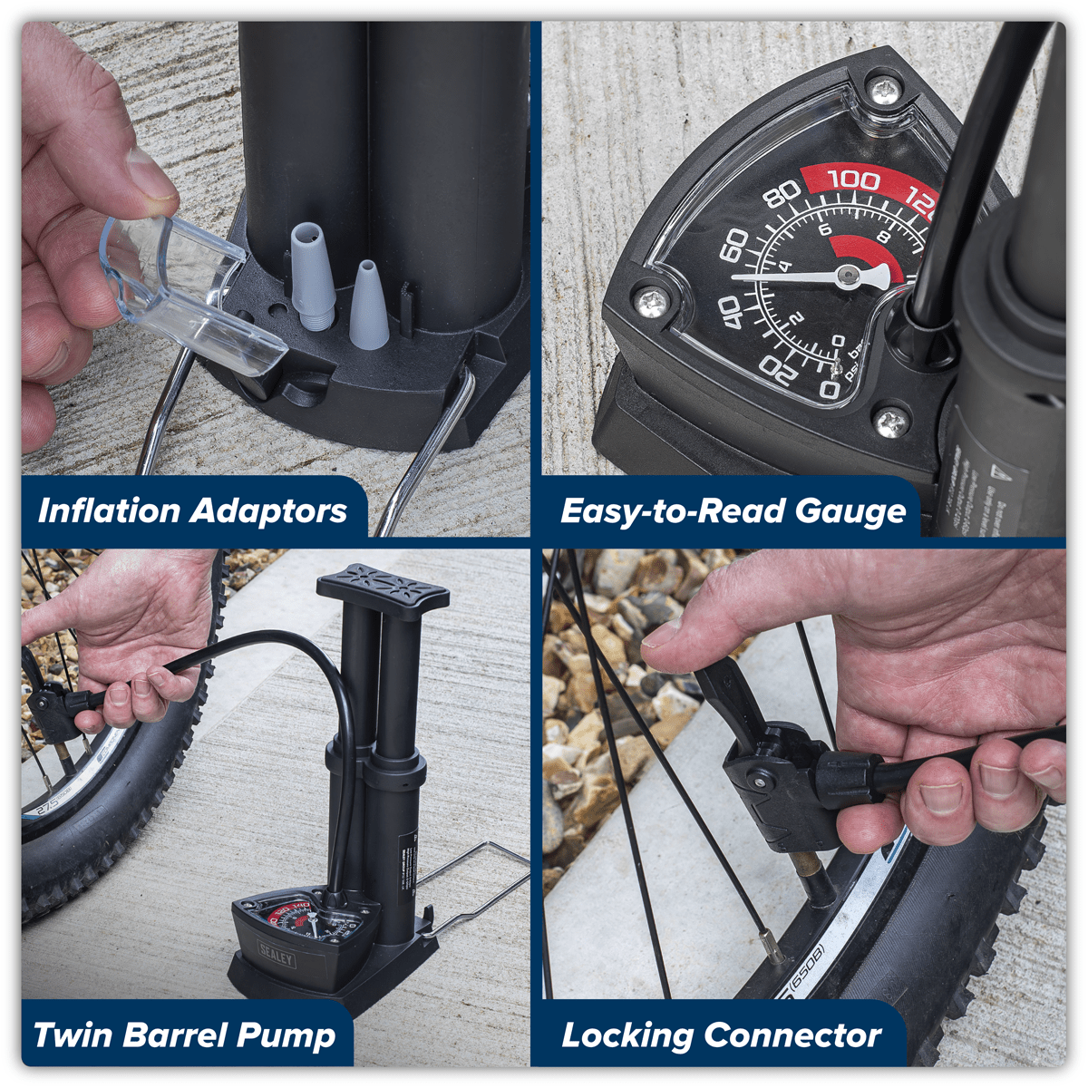 Sealey FP7 Mini Twin Barrel Bicycle Foot Pump - FP7 - Sealey Tools UK - Trade Counter Direct
