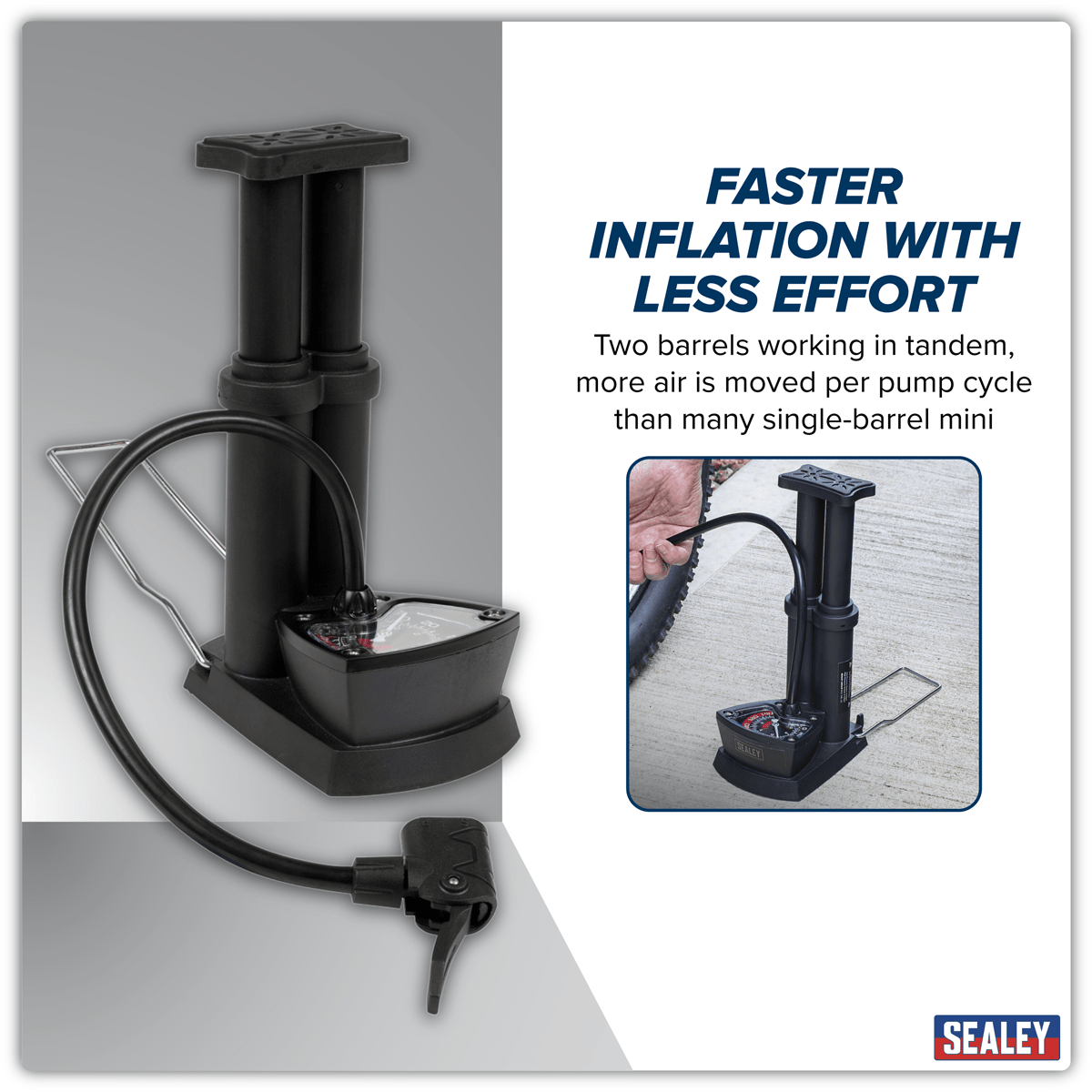Sealey FP7 Mini Twin Barrel Bicycle Foot Pump - FP7 - Sealey Tools UK - Trade Counter Direct
