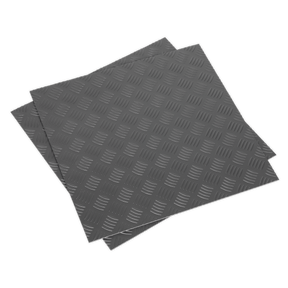 Sealey FT1S Vinyl Floor Tile with Peel & Stick Backing Silver Treadplate - Pack of 16 - FT1S - Sealey Tools UK - Trade Counter Direct