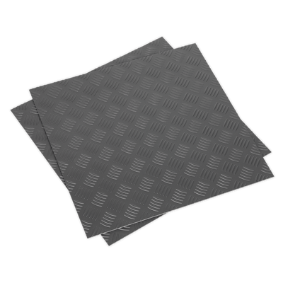 Sealey FT1S Vinyl Floor Tile with Peel & Stick Backing Silver Treadplate - Pack of 16 - FT1S - Sealey Tools UK - Trade Counter Direct