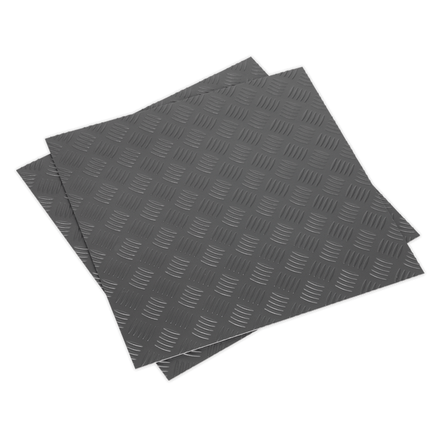 Sealey FT1S Vinyl Floor Tile with Peel & Stick Backing Silver Treadplate - Pack of 16 - FT1S - Sealey Tools UK - Trade Counter Direct
