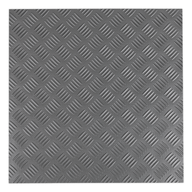 Sealey FT1S Vinyl Floor Tile with Peel & Stick Backing Silver Treadplate - Pack of 16 - FT1S - Sealey Tools UK - Trade Counter Direct