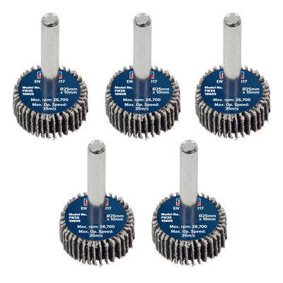 Sealey FW2510605 25 x 10mm Abrasive Flap Wheel with 6mm Shaft 60Grit - Pack of 5 - FW2510605 - Sealey Tools UK - Trade Counter Direct