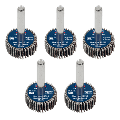 Sealey FW2510ASS 25 x 10mm Abrasive Flap Wheel with 6mm Shaft Assorted Grit - Pack of 5 - FW2510ASS - Sealey Tools UK - Trade Counter Direct