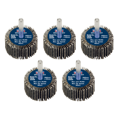 Sealey FW4020405 40 x 20mm Abrasive Flap Wheel with 6mm Shaft 40Grit - Pack of 5 - FW4020405 - Sealey Tools UK - Trade Counter Direct