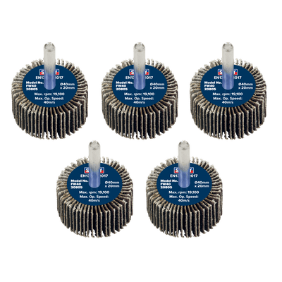 Sealey FW4020805 40 x 20mm Abrasive Flap Wheel with 6mm Shaft 80Grit - Pack of 5 - FW4020805 - Sealey Tools UK - Trade Counter Direct