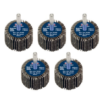 Sealey FW4030405 Flap Wheel Ø40 x 30mm 40Grit Ø6mm Shaft - Pack of 5 - FW4030405 - Sealey Tools UK - Trade Counter Direct