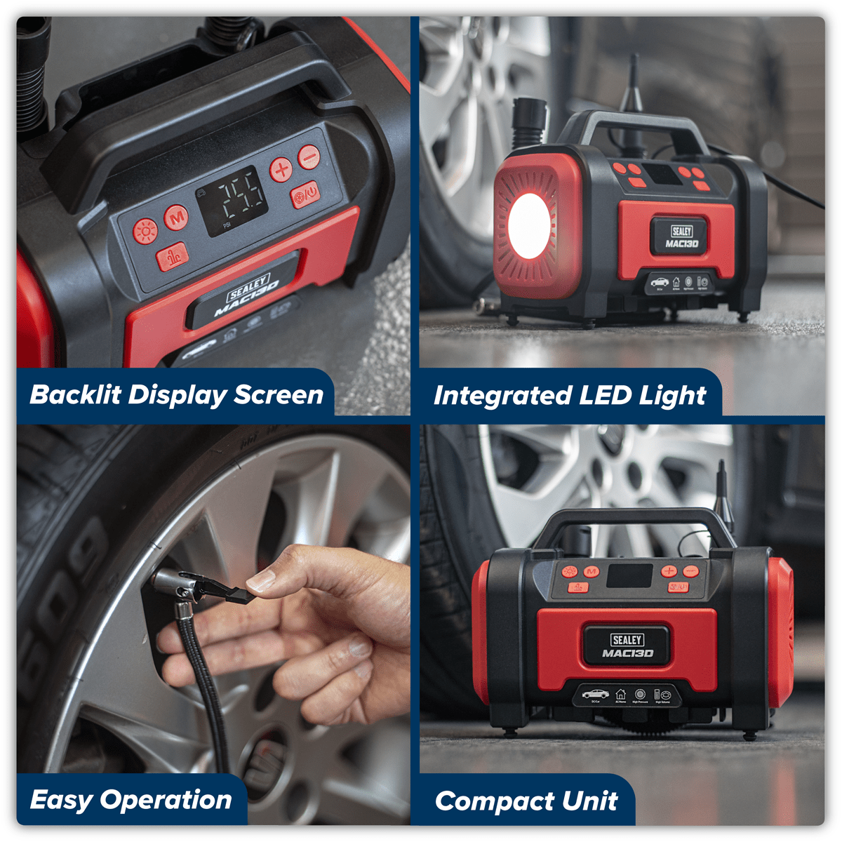 Sealey MAC13D Tyre Inflator & High-Volume Air Pump 12V/230V AC - MAC13D - Sealey Tools UK - Trade Counter Direct