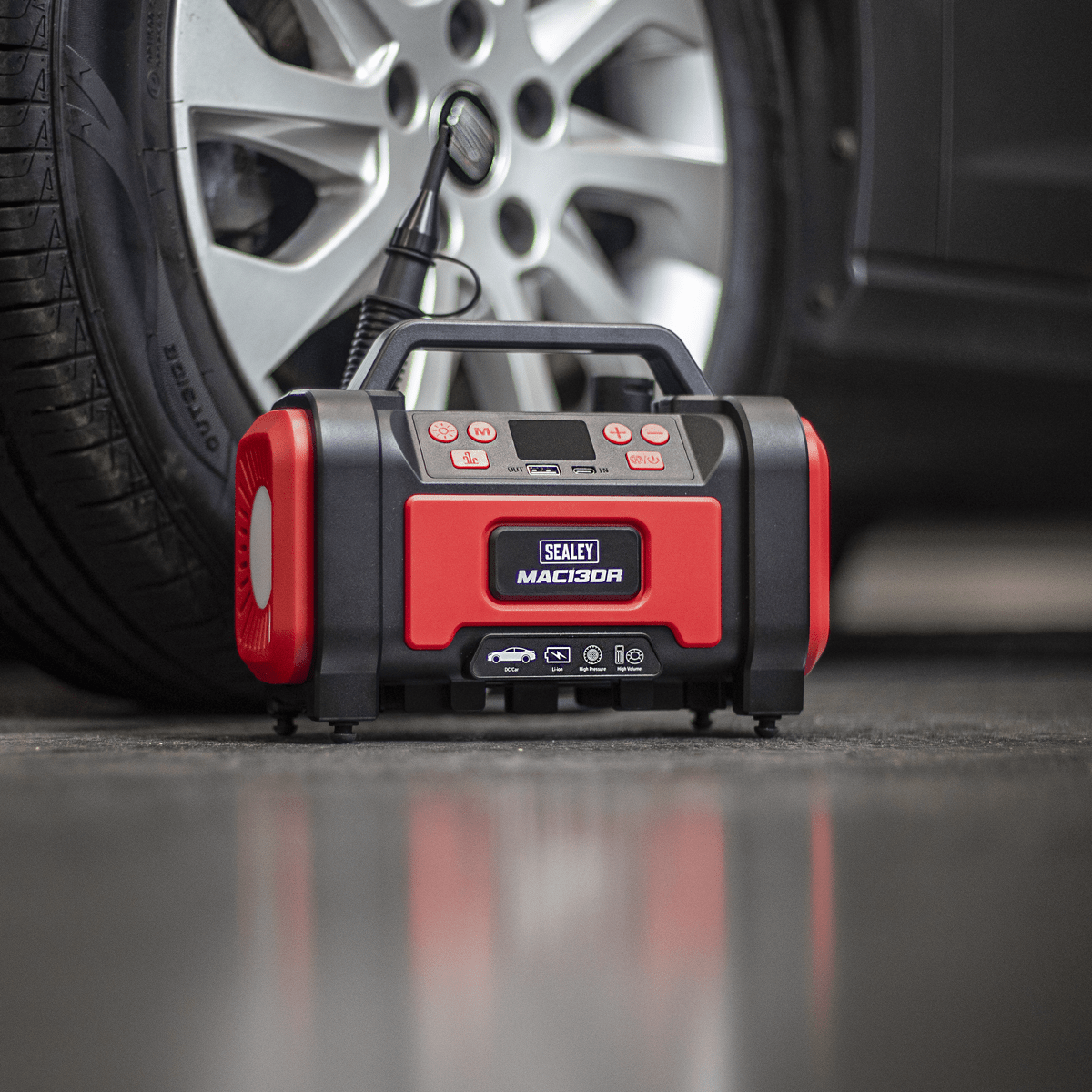 Sealey MAC13DR Rechargeable Tyre Inflator & High Volume Air Pump 12V - MAC13DR - Sealey Tools UK - Trade Counter Direct