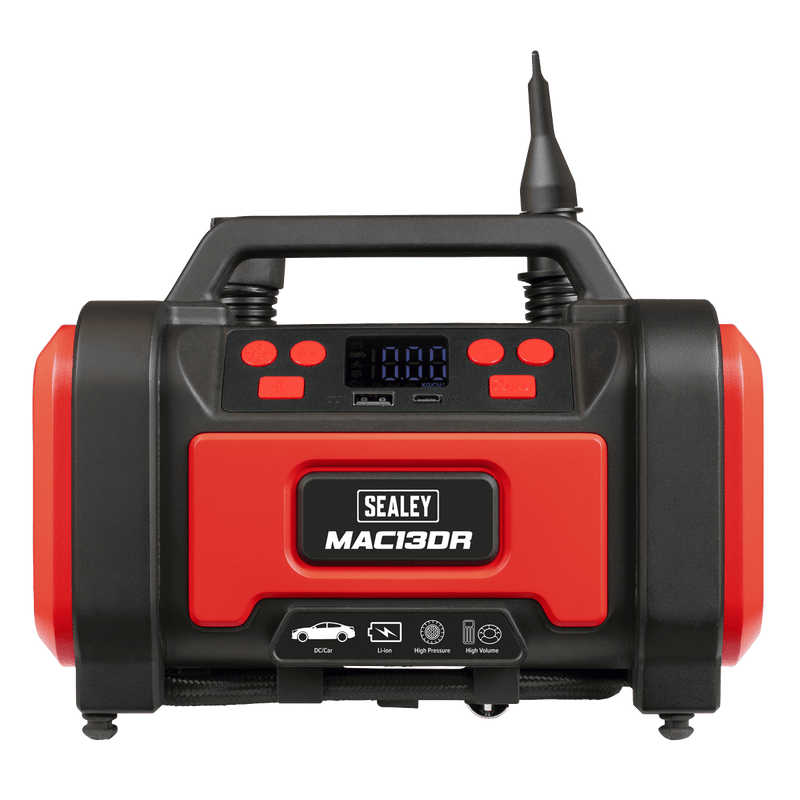 Sealey MAC13DR Rechargeable Tyre Inflator & High Volume Air Pump 12V - MAC13DR - Sealey Tools UK - Trade Counter Direct