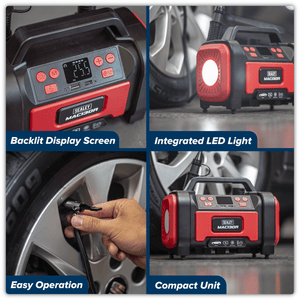 Sealey MAC13DR Rechargeable Tyre Inflator & High Volume Air Pump 12V - MAC13DR - Sealey Tools UK - Trade Counter Direct
