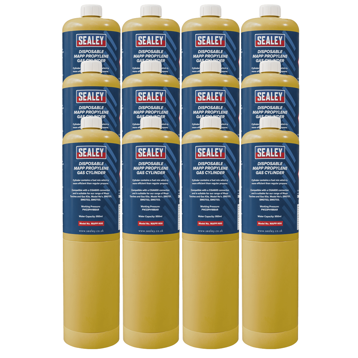 Sealey MAPP/40012 Disposable MAPP Propylene Gas Cylinder - Pack of 12 - MAPP/40012 - Sealey Tools UK - Trade Counter Direct