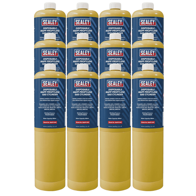 Sealey MAPP/40012 Disposable MAPP Propylene Gas Cylinder - Pack of 12 - MAPP/40012 - Sealey Tools UK - Trade Counter Direct