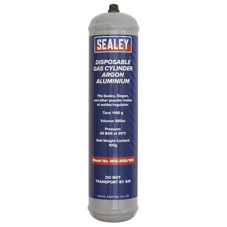 Sealey MIG/ARG/100 Disposable Argon Gas Cylinder 100g - MIG/ARG/100 - Sealey Tools UK - Trade Counter Direct