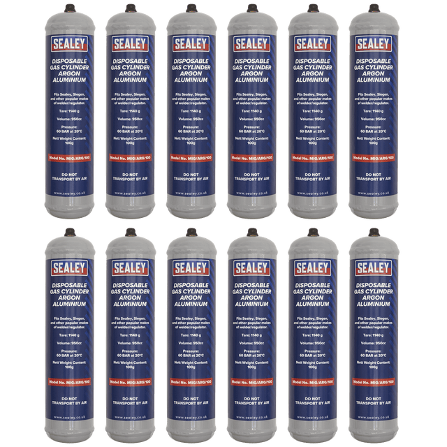 Sealey MIG/ARG/100/12 Disposable Argon Gas Cylinder 100g - Box of 12 - MIG/ARG/100/12 - Sealey Tools UK - Trade Counter Direct