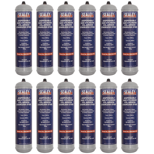 Sealey MIG/MIX/100/12 Disposable Carbon Dioxide/Argon Gas Cylinder 100g - Box of 12 - MIG/MIX/100/12 - Sealey Tools UK - Trade Counter Direct