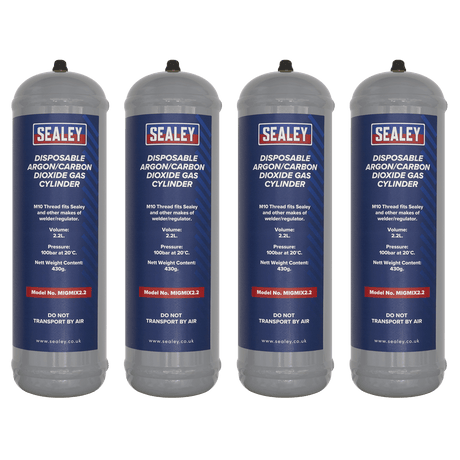 Sealey MIGMIX2.24 Disposable Argon/Carbon Dioxide Gas Cylinder 430g, 2.2L - Pack of 4 - MIGMIX2.24 - Sealey Tools UK - Trade Counter Direct