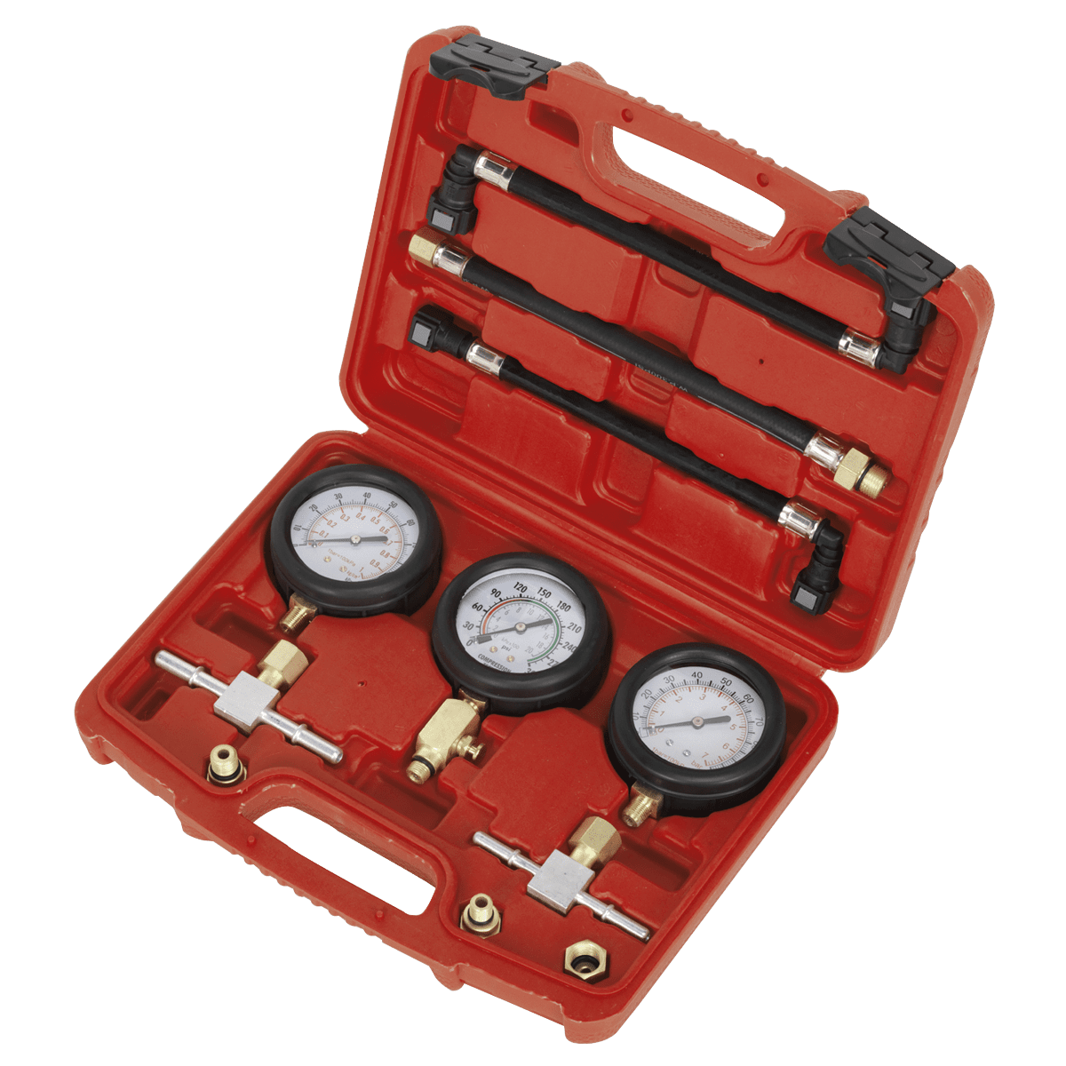 Sealey MS100 Motorcycle Compression & Fuel Pressure Gauge Set 3pc - MS100 - Sealey Tools UK - Trade Counter Direct