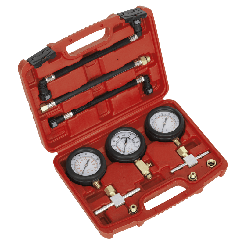 Sealey MS100 Motorcycle Compression & Fuel Pressure Gauge Set 3pc - MS100 - Sealey Tools UK - Trade Counter Direct
