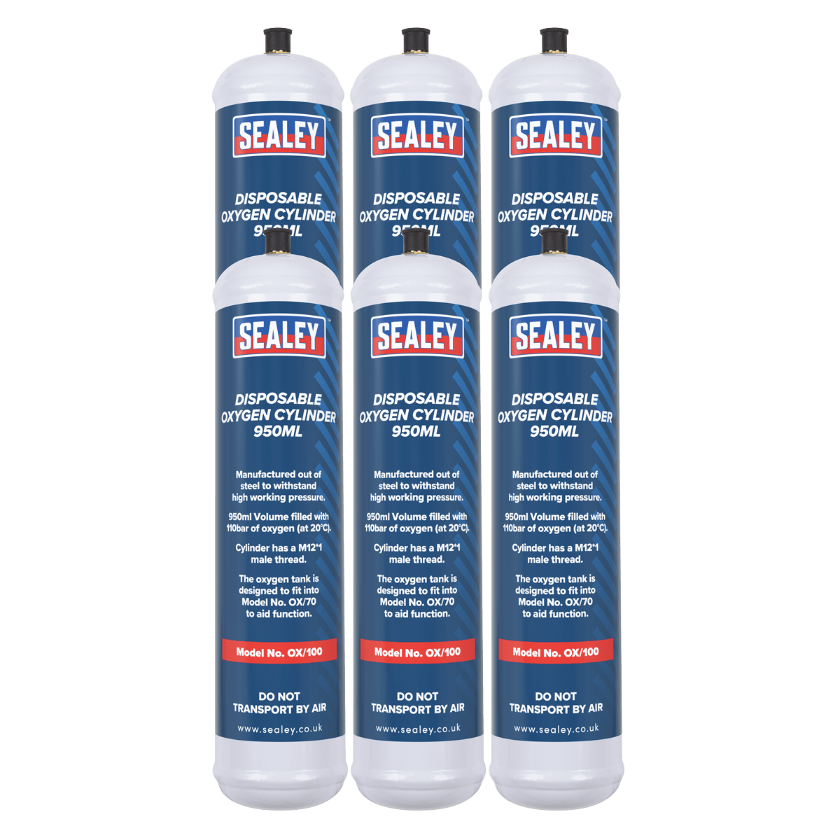 Sealey OX/1006 Disposable Oxygen Cylinder 950ml - Pack of 6 - OX/1006 - Sealey Tools UK - Trade Counter Direct