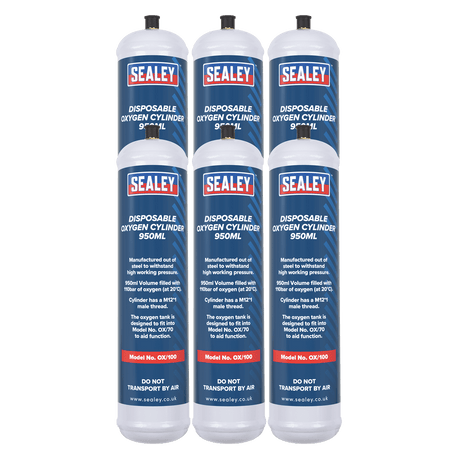 Sealey OX/1006 Disposable Oxygen Cylinder 950ml - Pack of 6 - OX/1006 - Sealey Tools UK - Trade Counter Direct