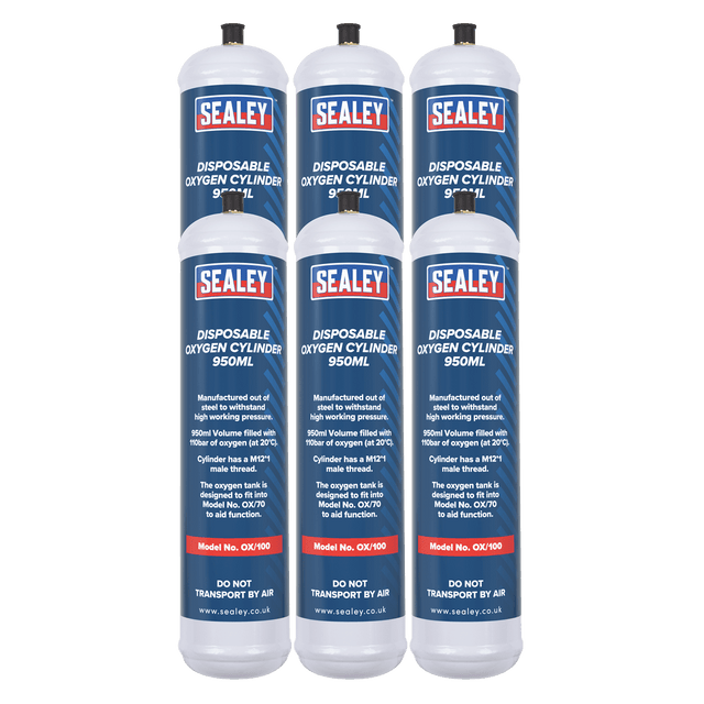 Sealey OX/1006 Disposable Oxygen Cylinder 950ml - Pack of 6 - OX/1006 - Sealey Tools UK - Trade Counter Direct