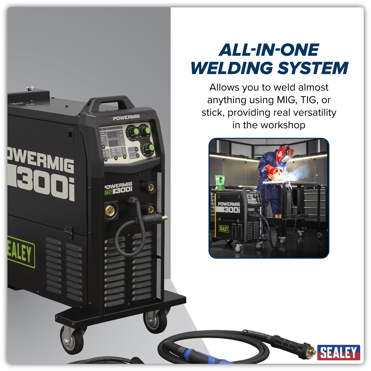 Sealey POWERMIG300I 300A Professional Gas/Gasless MIG/TIG/MMA Inverter Welder 400V 3ph - POWERMIG300I - Sealey Tools UK - Trade Counter Direct